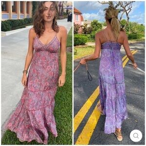 PERRY WALKER Annie Maxi II Floral Pink Boho Tassel Long Ruffle Tiered Maxi Dress